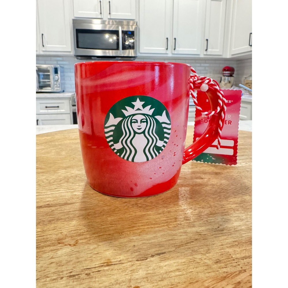Starbucks Holiday 2024 Red White Marble Swirl Ceramic Mug 11oz Siren Logo NWT